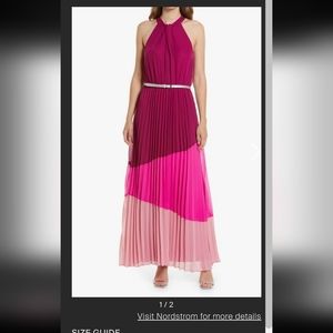 **NWT** Julia Jordan Fushia color block  Halter neck maxi dress